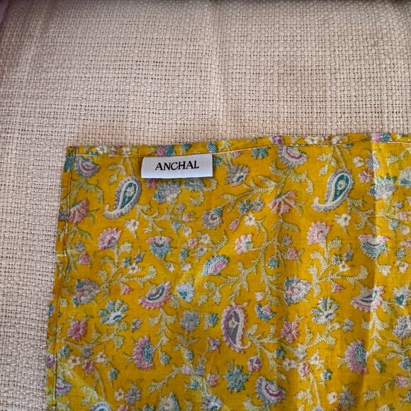 Free People * ANCHAL Vintage Silk Scarf * Yellow * 20" square NWT - Picture 8 of 10